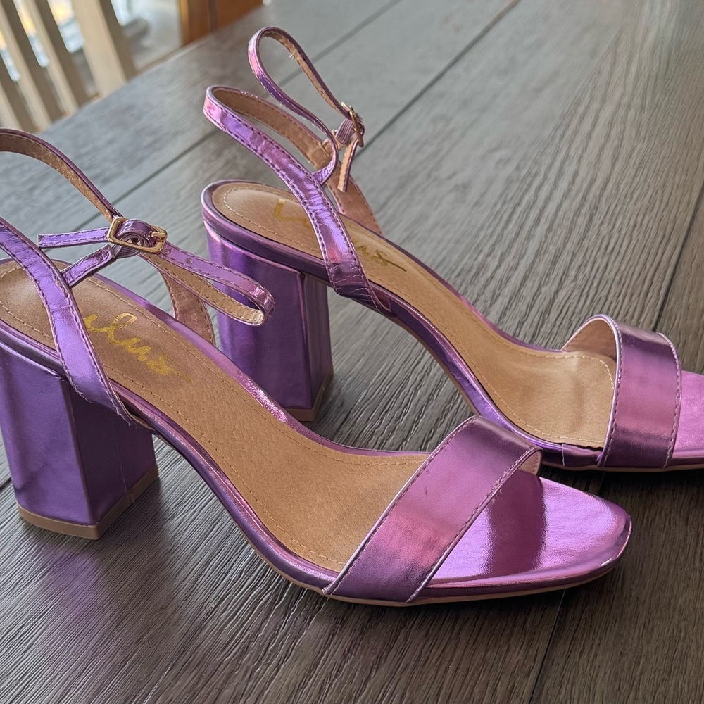 Lulu's Shiny Purple Block Heels